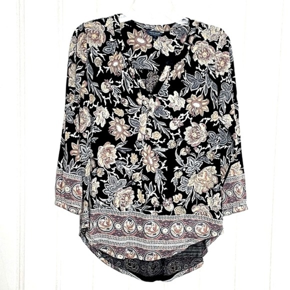 Lucky Brand Black Floral Paisley Blouse 557 - Picture 1 of 8
